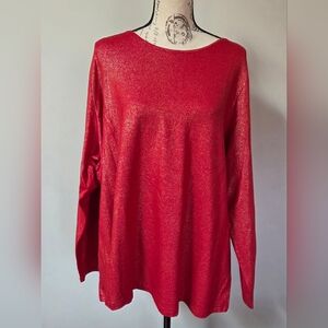 NWOT Lands End Gold Shimmer Red Long Sleeve Top In 3X